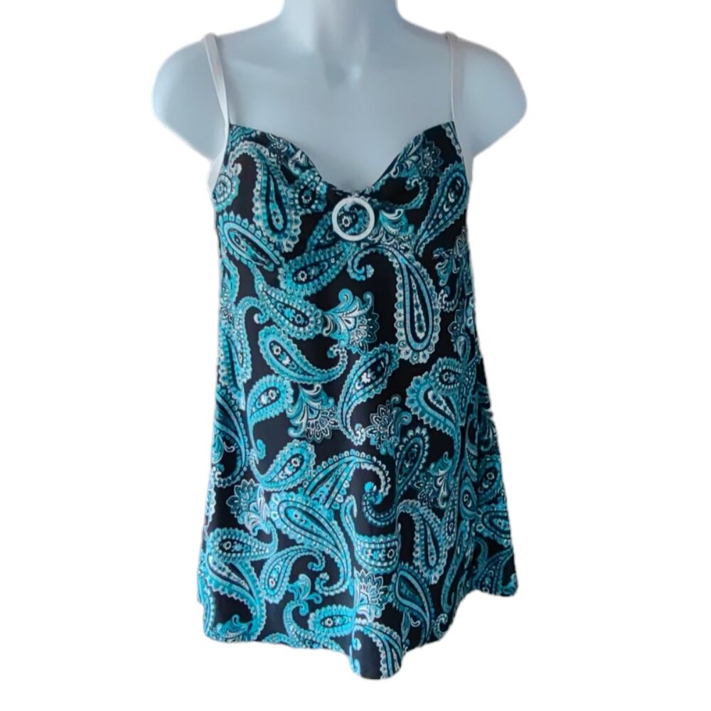 Nautica One-Piece Tankini Style Paisley Teal Swimsuit Size 12